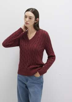 Mavi V Yaka Bordo Kadın Kazak 1710720-85493 