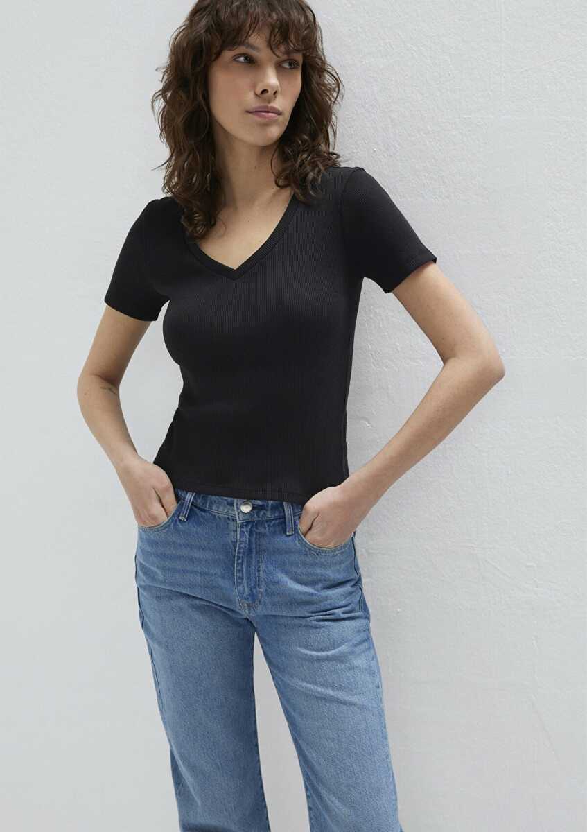 Mavi V Yaka Kısa Kol Kadın Tişört 1601040-900
