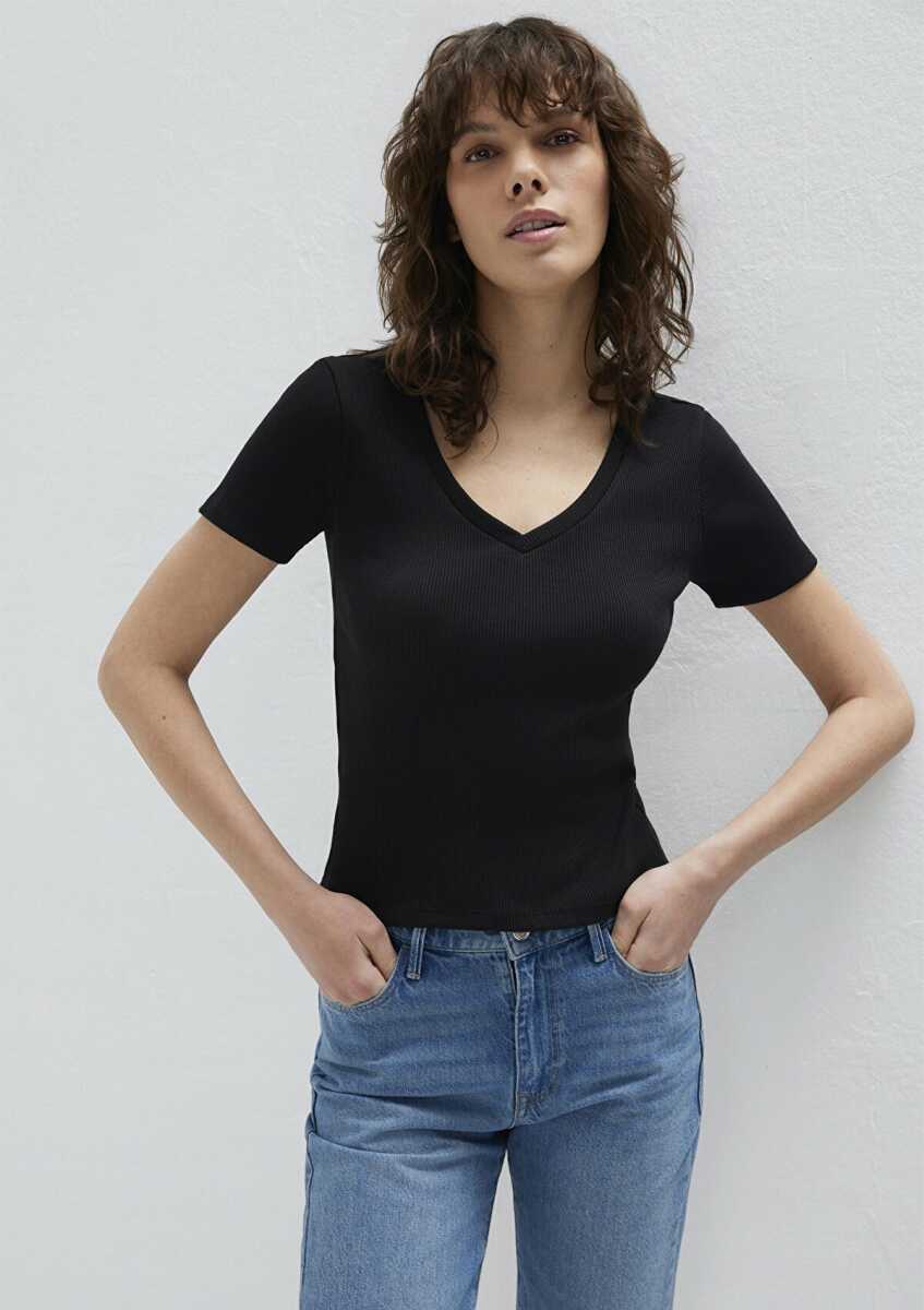 Mavi V Yaka Kısa Kol Kadın Tişört 1601040-900 (1)