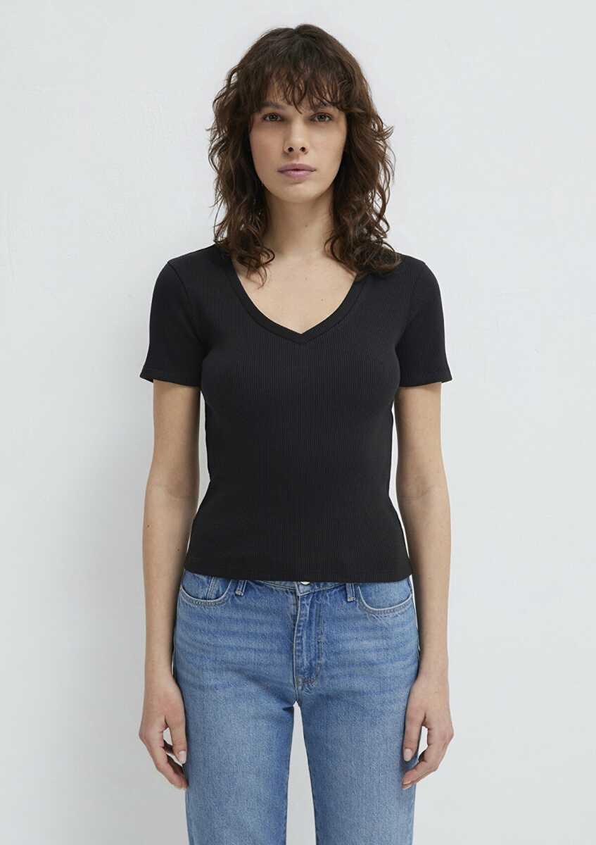 Mavi V Yaka Kısa Kol Kadın Tişört 1601040-900 - 3