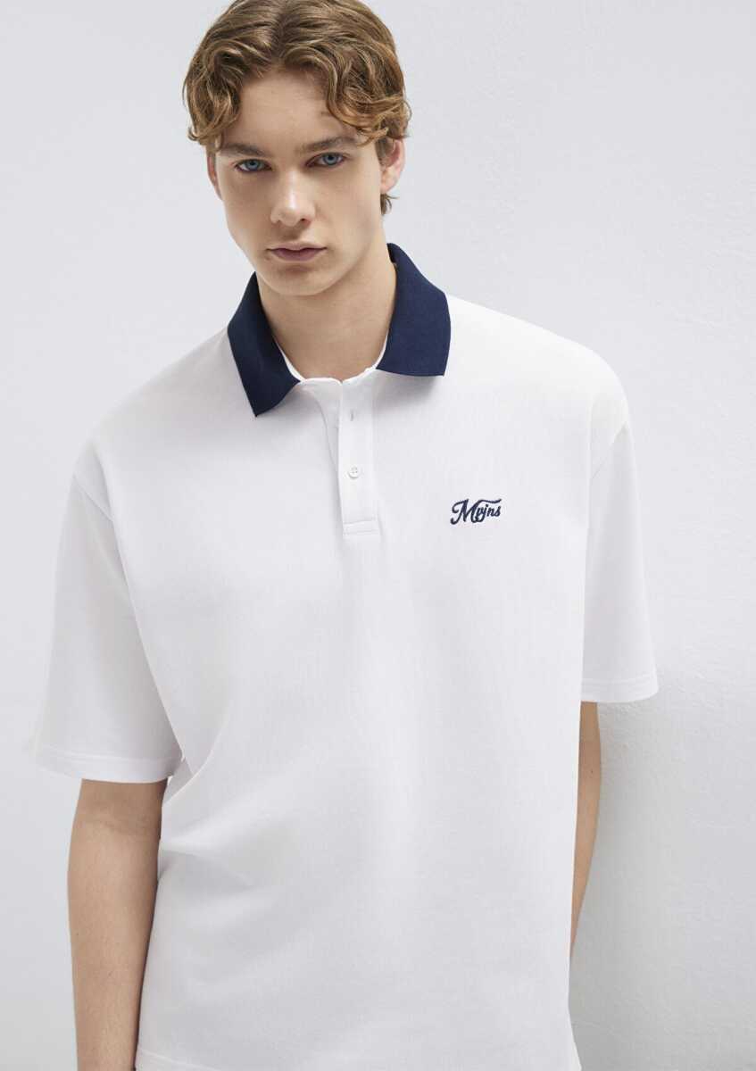 Mavi Yaka Detaylı Relax Fit Beyaz Erkek Polo Tişört 0613330-620 - 2