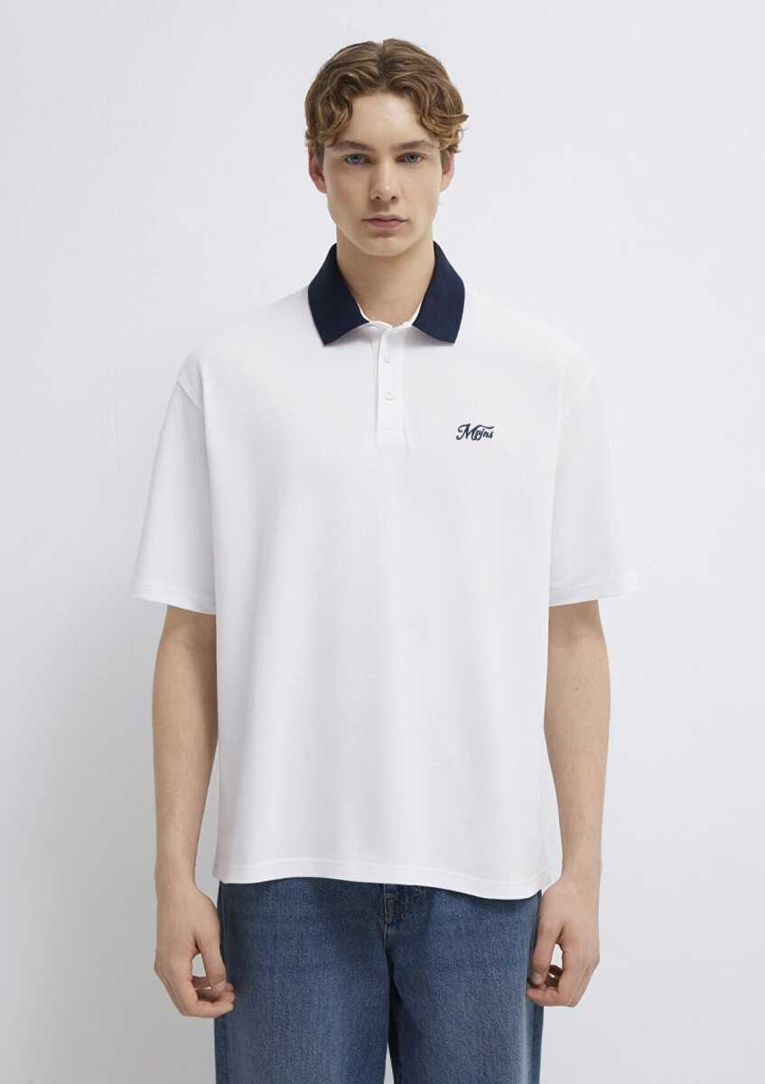 Mavi Yaka Detaylı Relax Fit Beyaz Erkek Polo Tişört 0613330-620 - 3