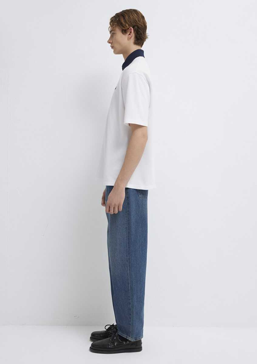 Mavi Yaka Detaylı Relax Fit Beyaz Erkek Polo Tişört 0613330-620 - 4