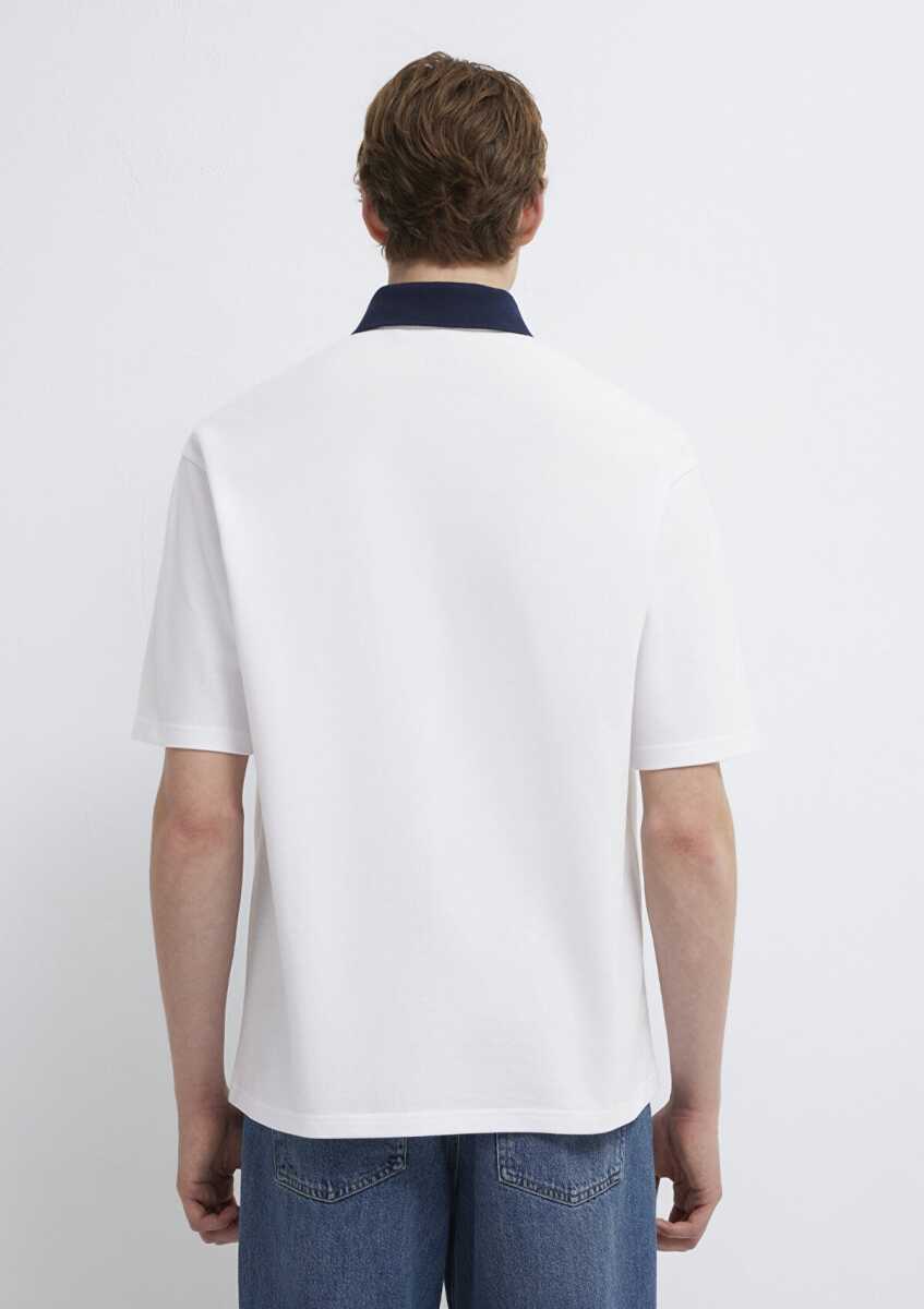 Mavi Yaka Detaylı Relax Fit Beyaz Erkek Polo Tişört 0613330-620 - 5