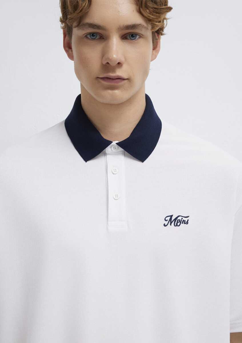 Mavi Yaka Detaylı Relax Fit Beyaz Erkek Polo Tişört 0613330-620 - 6