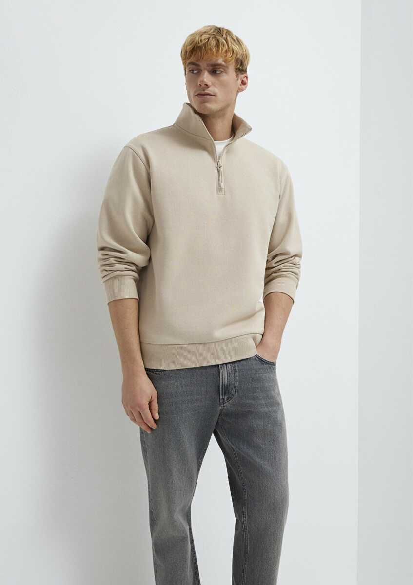 Mavi Yarı Fermuarlı Ekru Loose Fit Erkek Sweat 0S10278-70004 - 1
