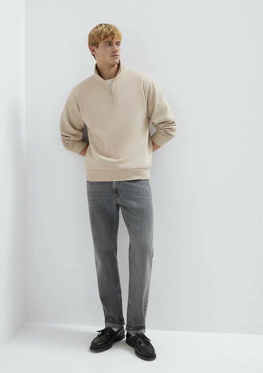 Mavi Yarı Fermuarlı Ekru Loose Fit Erkek Sweat 0S10278-70004 - 2