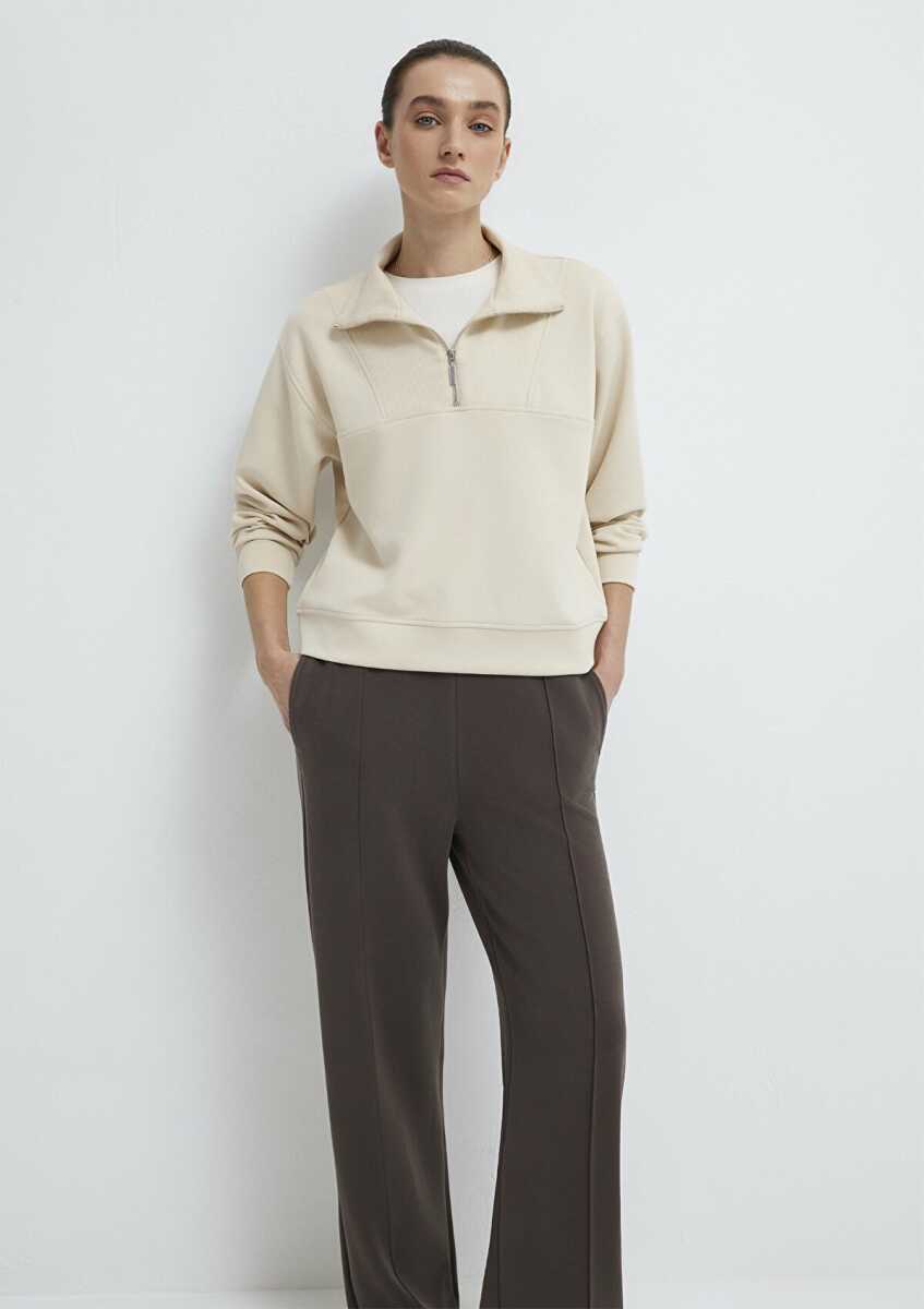 Mavi Yarı Fermuarlı Ekru Loose Fit Kadın  Sweatshirt 1S10488-70005