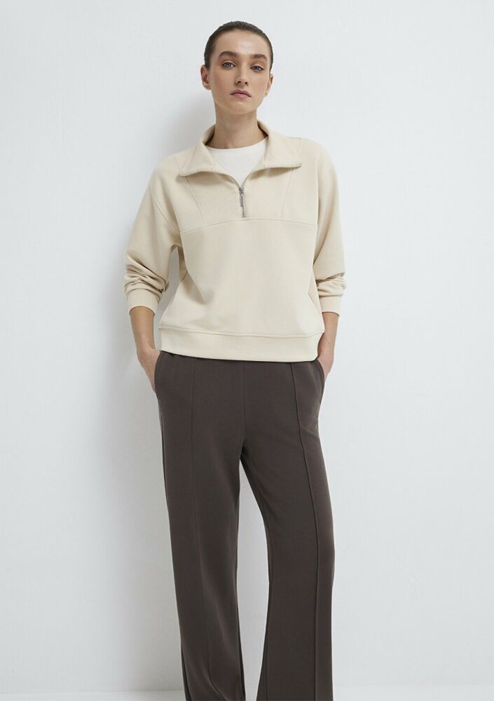 Mavi Yarı Fermuarlı Ekru Loose Fit Kadın Sweatshirt 1S10488-70005