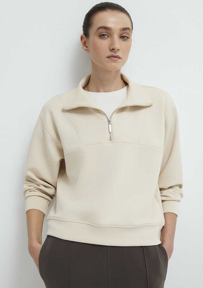 Mavi Yarı Fermuarlı Ekru Loose Fit Kadın  Sweatshirt 1S10488-70005 (1)