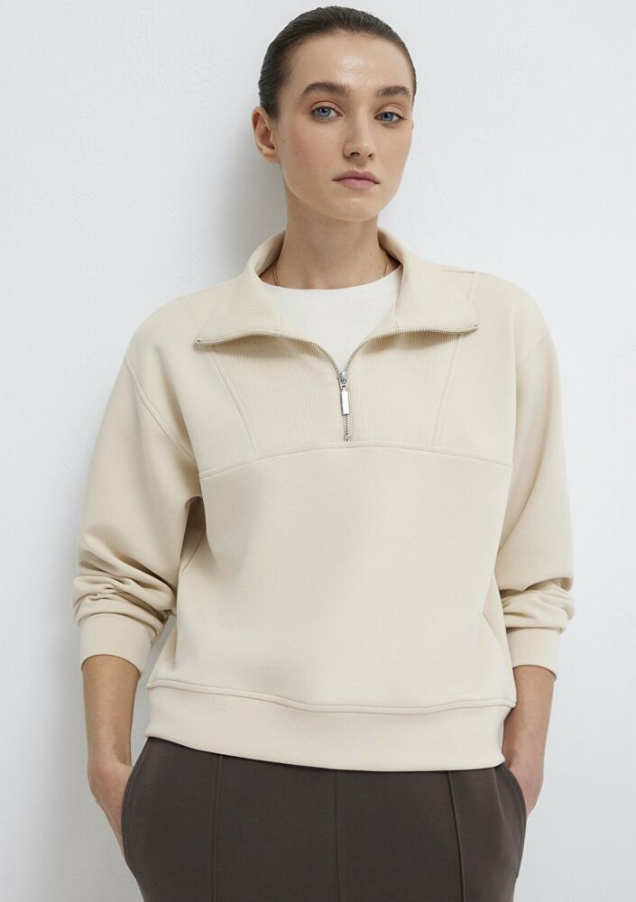 Mavi Yarı Fermuarlı Ekru Loose Fit Kadın Sweatshirt 1S10488-70005 (1)