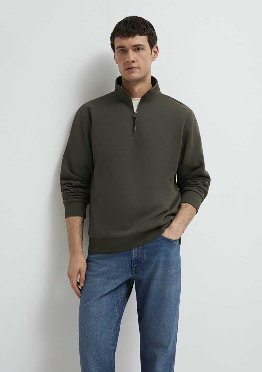 Mavi Yarı Fermuarlı Haki Basic Erkek Sweatshirt 0S10278-71553 - Mavi