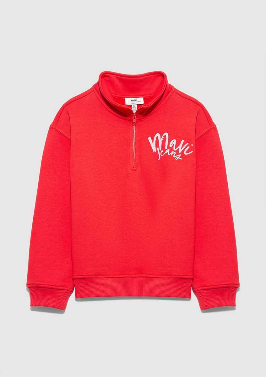 Mavi Yarı Fermuarlı Kırmızı Çocuk Sweatshirt 7S10175-70478 - Mavi
