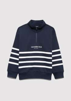 Mavi Yarı Fermuarlı Lacivert Çizgili Çocuk Sweat 6S10067-82318