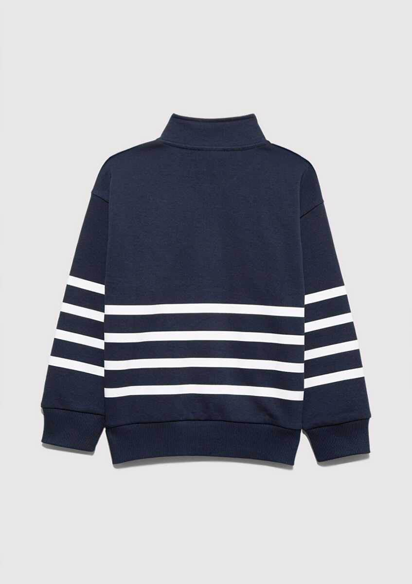 Mavi Yarı Fermuarlı Lacivert Çizgili Çocuk Sweat 6S10067-82318 - 2