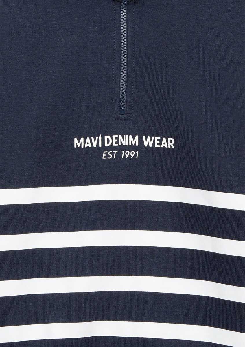 Mavi Yarı Fermuarlı Lacivert Çizgili Çocuk Sweat 6S10067-82318 - 4