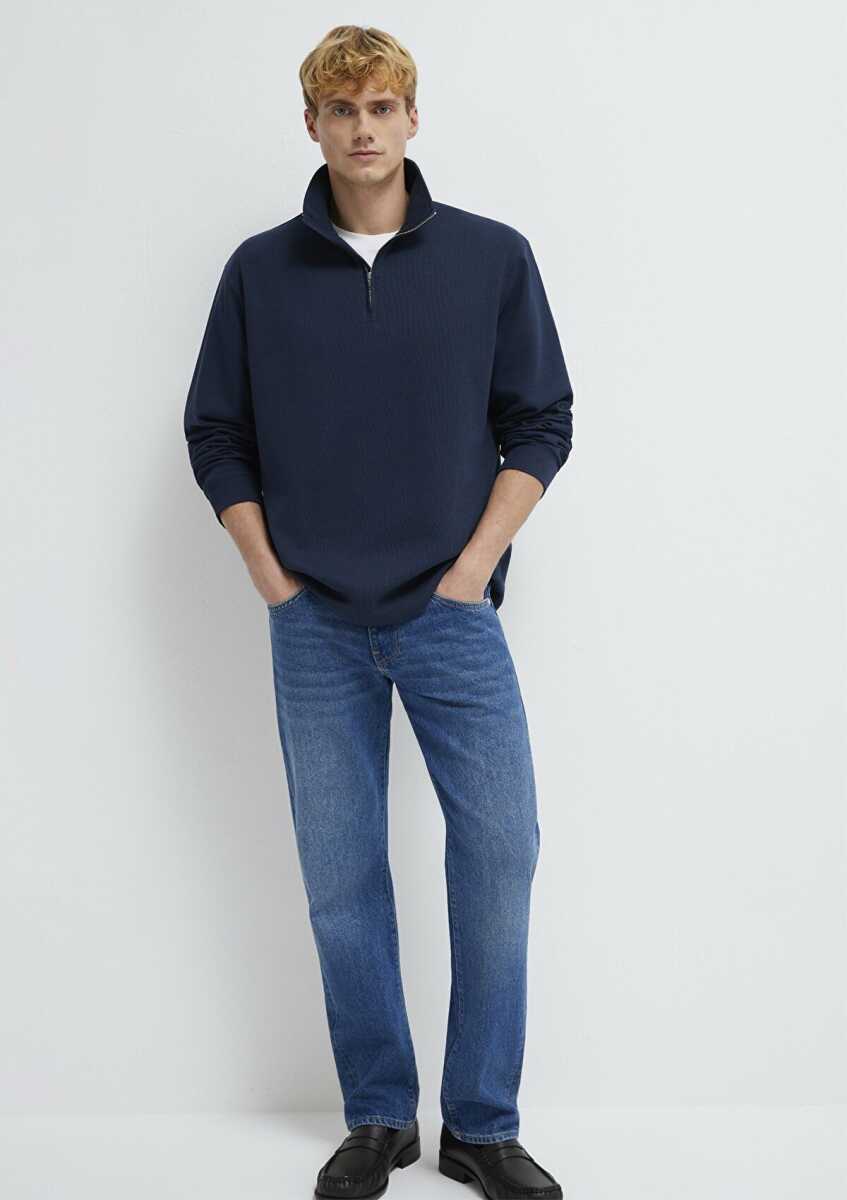 Mavi Yarı Fermuarlı Lacivert Loose Fit Erkek Sweat 0S10537-86623 - Mavi (1)