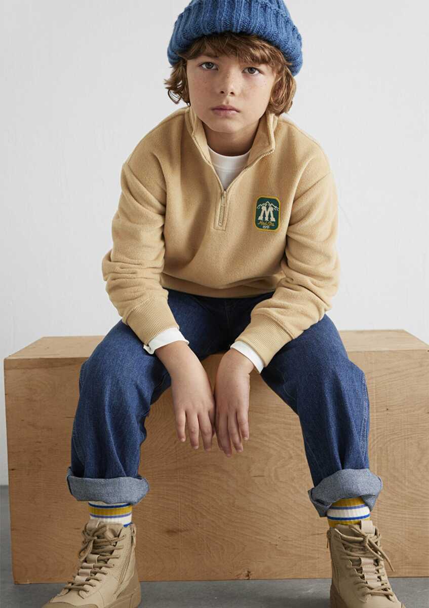 Mavi Yarı Fermuarlı Mavi Logo Bej Çocuk Sweat6S10153-83859 - Mavi