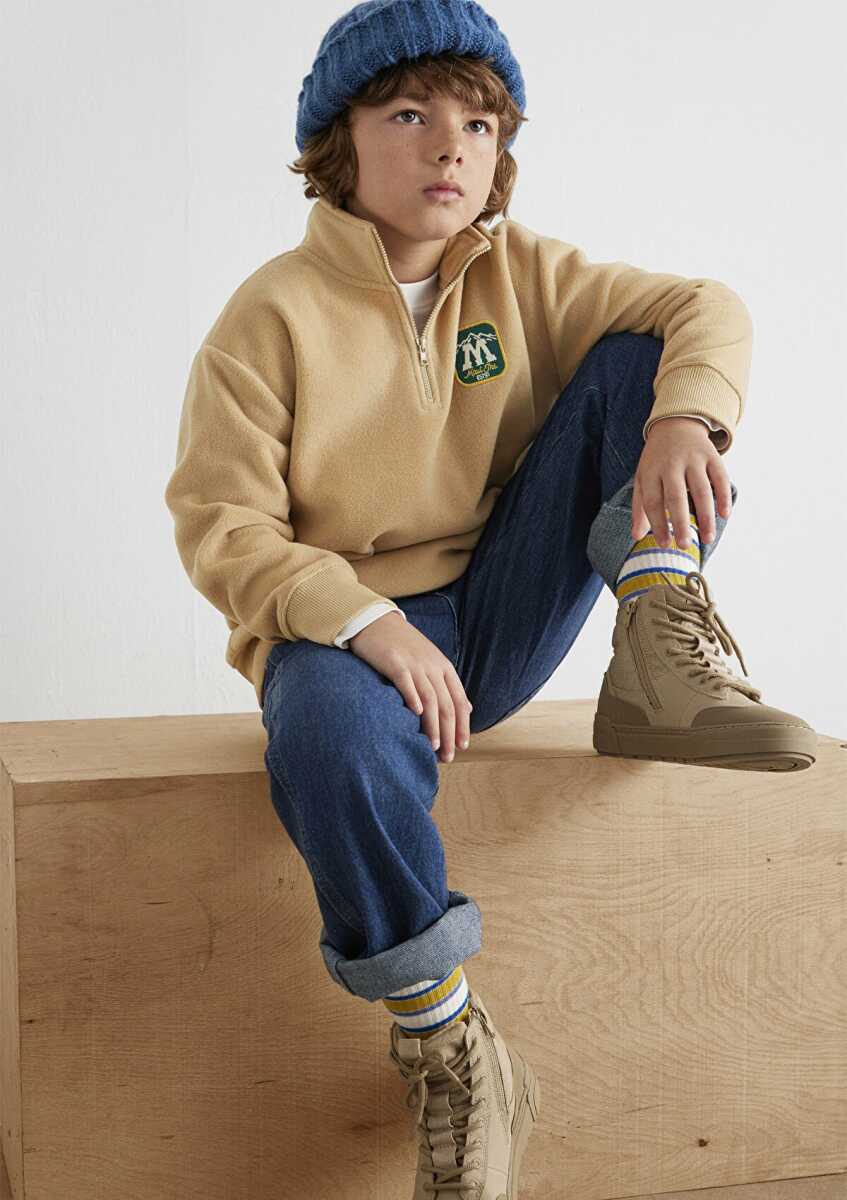 Mavi Yarı Fermuarlı Mavi Logo Bej Çocuk Sweat6S10153-83859 - Mavi (1)