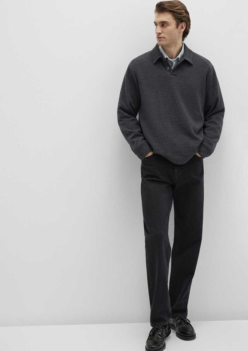 Mavi Yarım Düğmeli Polo Yaka Erkek Sweat 0S10476-80023 - Mavi (1)