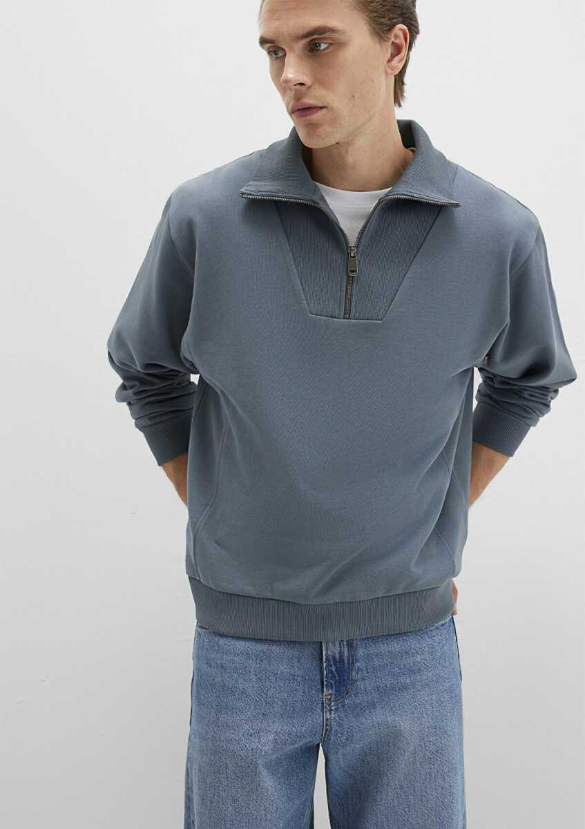 Mavi Yarım Fermuarlı Gri Çocuk Sweat 0S10368-80889 - 1