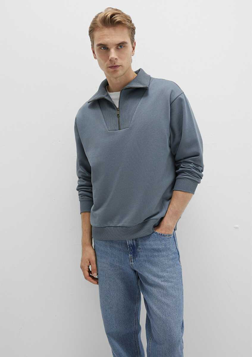 Mavi Yarım Fermuarlı Gri Çocuk Sweat 0S10368-80889 - 2