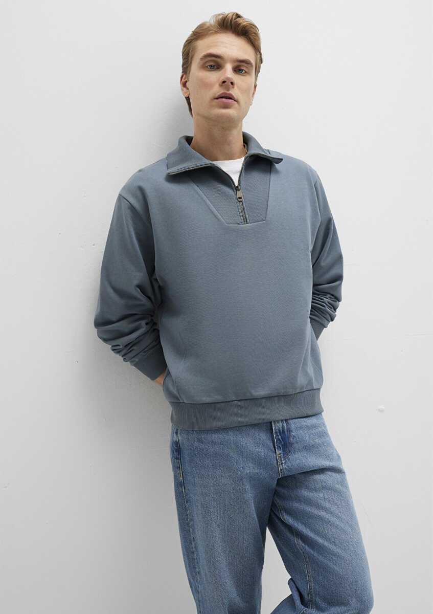 Mavi Yarım Fermuarlı Gri Çocuk Sweat 0S10368-80889 - 3
