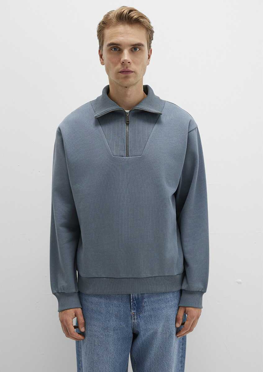 Mavi Yarım Fermuarlı Gri Çocuk Sweat 0S10368-80889 - 4