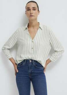 Mavi Yeşil Çizgili Regular Fit Kadın Bluz 122400-91387 