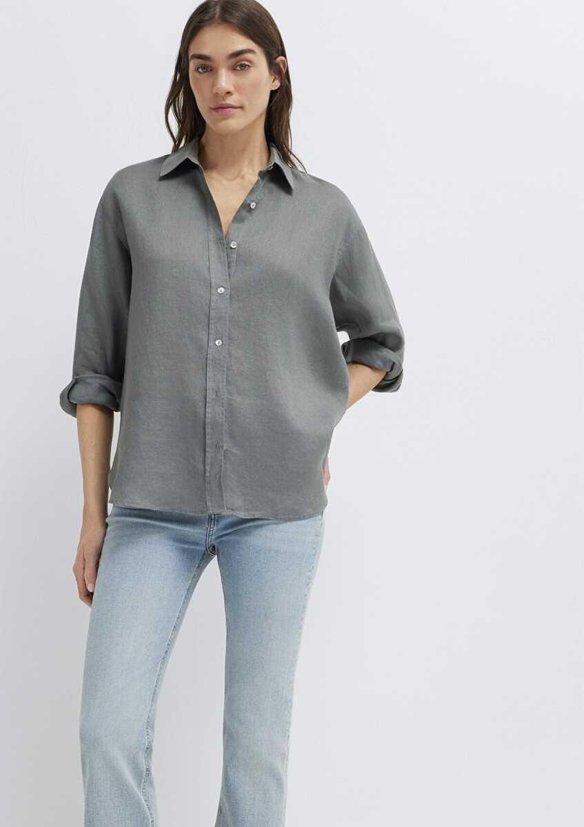 Mavi Yeşil Loose Fit Kadın Keten Gömlek 1210747-70132