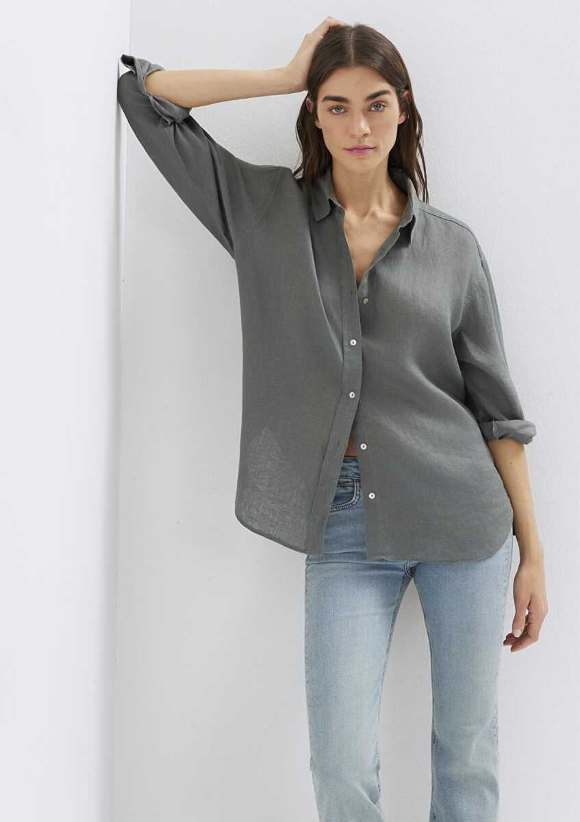 Mavi Yeşil Loose Fit Kadın Keten Gömlek 1210747-70132 (1)