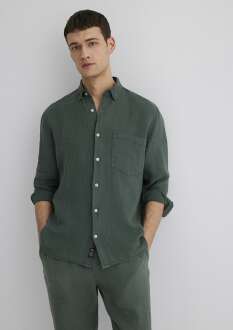 Mavi Yeşil Regular Fit Erkek Keten Gömlek 0211472-71598