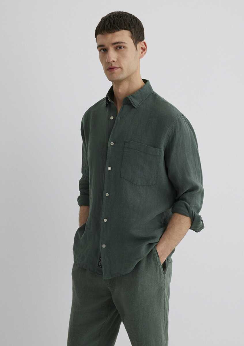 Mavi Yeşil Regular Fit Erkek Keten Gömlek 0211472-71598 - 2