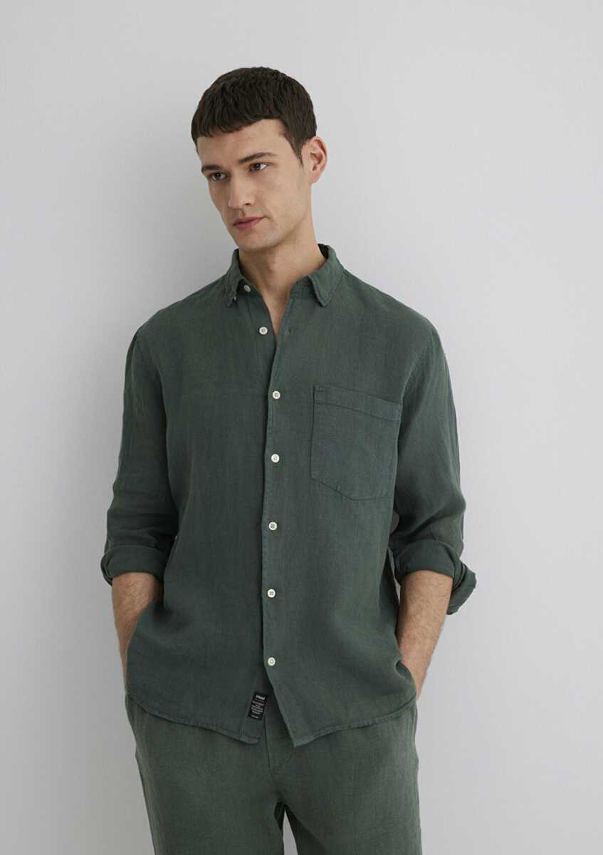 Mavi Yeşil Regular Fit Erkek Keten Gömlek 0211472-71598 - 3