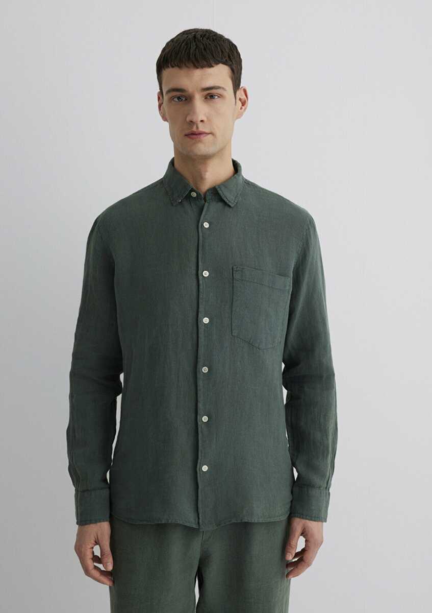 Mavi Yeşil Regular Fit Erkek Keten Gömlek 0211472-71598 - 4