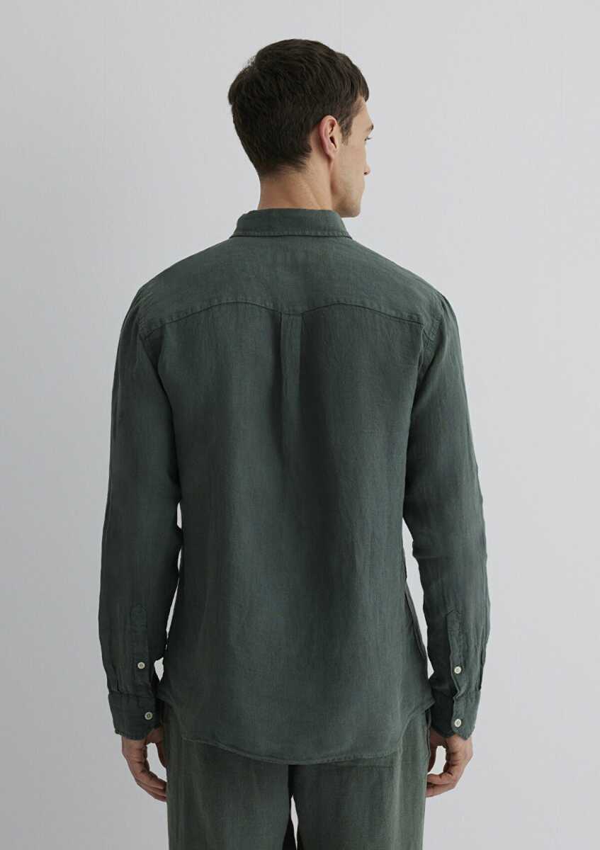 Mavi Yeşil Regular Fit Erkek Keten Gömlek 0211472-71598 - 5