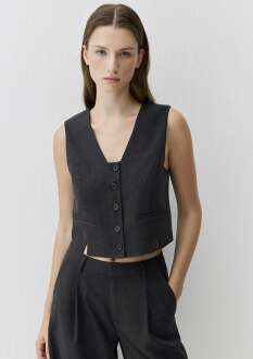 Mavi Yün Karışımlı Antrasit Kadın Yelek 1110796-87829 