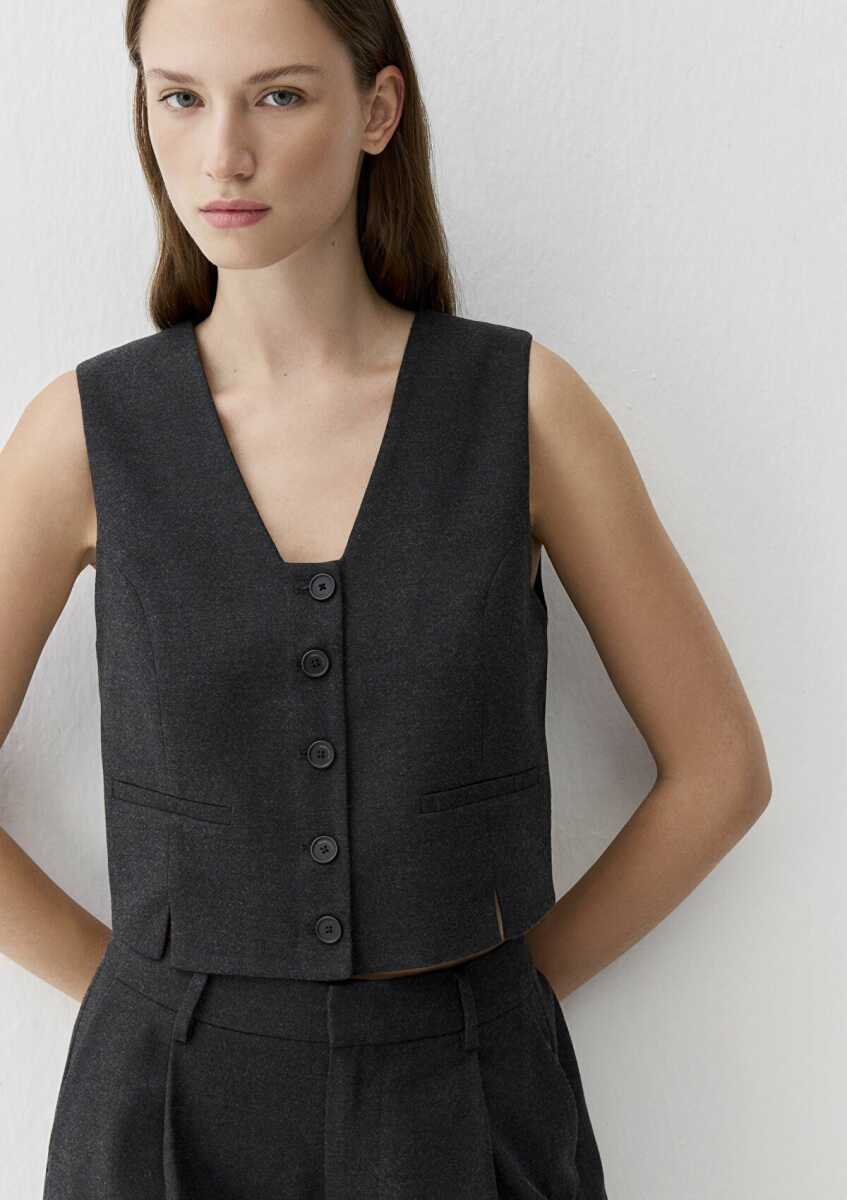 Mavi Yün Karışımlı Antrasit Kadın Yelek 1110796-87829 - Mavi (1)