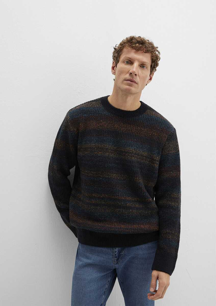 Mavi Yün Karışımlı Çizgili Lacivert Kazak Regular Fit Erkek 0710201-70744 - Mavi