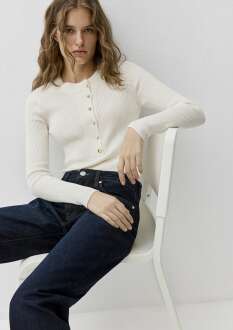 Mavi Yün Karışımlı Ekru Kadın  Kazak 1710830-70057 