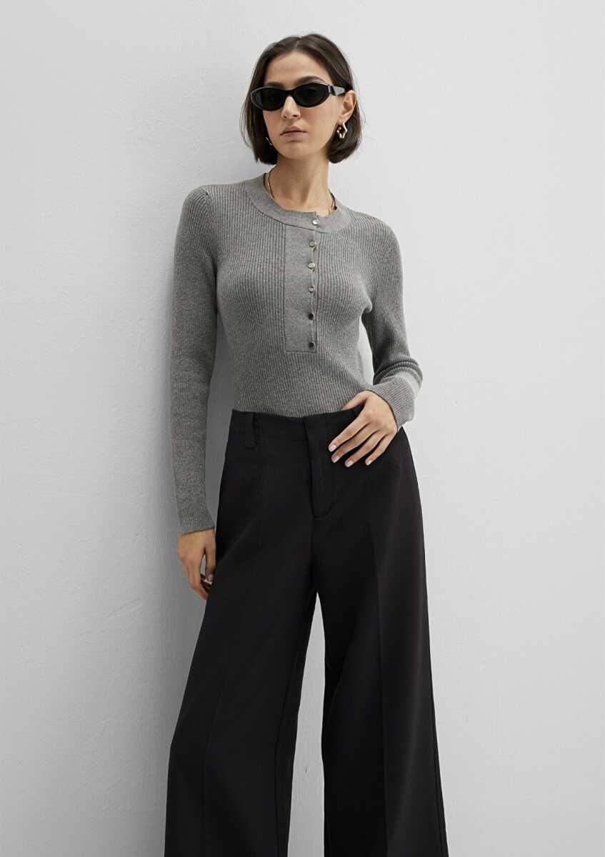 Mavi Yün Karışımlı Gri Kadın Kazak 1710830-83096 - Mavi