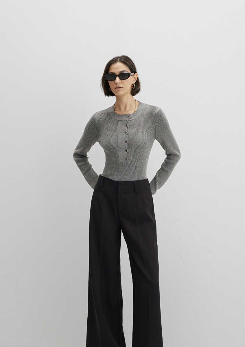 Mavi Yün Karışımlı Gri Kadın Kazak 1710830-83096 - Mavi (1)