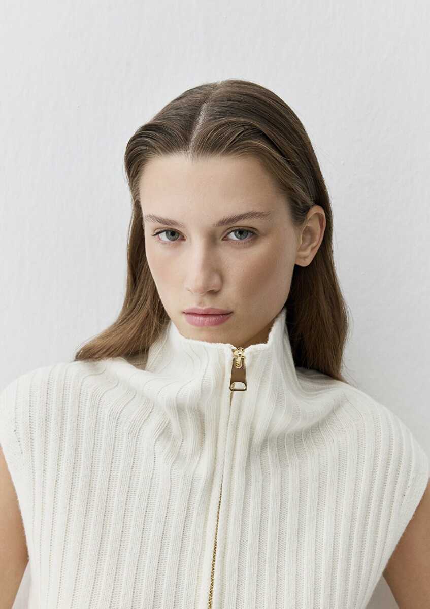 Mavi Yün ve Kaşmir Karışımlı Fermuarlı Ekru Kadın Süveter 1710827-70057 - Mavi (1)