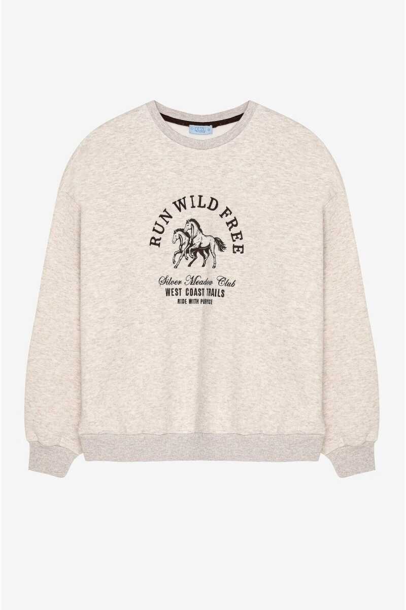 Quzu Baskı ve Nakış Detaylı Kadın Sweatshirt - 1