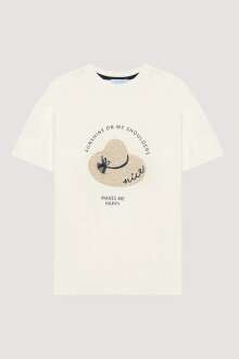 Quzu Baskı ve Nakış Detaylı Kadın T-shirt