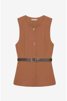 Quzu Bisiklet Yaka Kemerli Kadın Yelek 