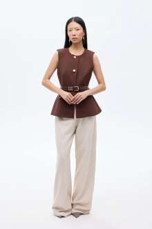 Quzu Bisiklet Yaka Kemerli Kadın Yelek 