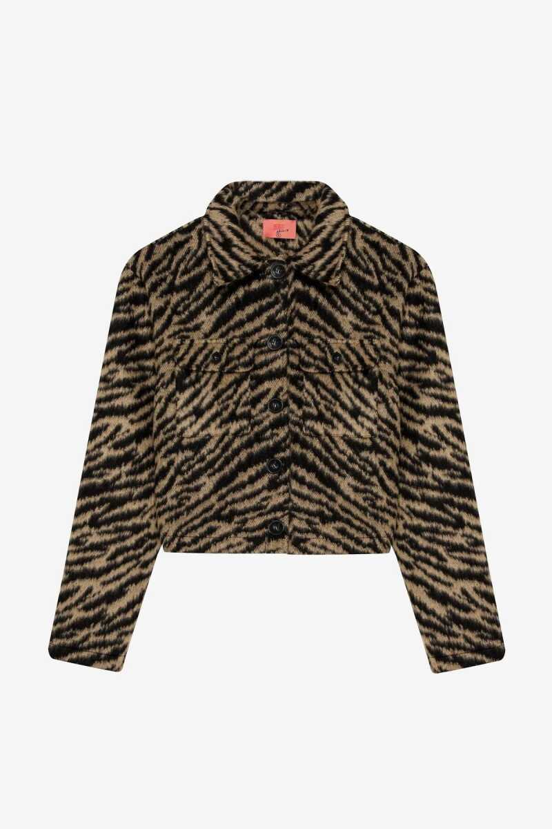 Quzu Desenli Kadın Crop Ceket - Quzu (1)