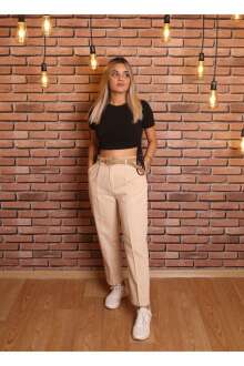 Quzu Hasır Kemerli Kadın Pantolon 