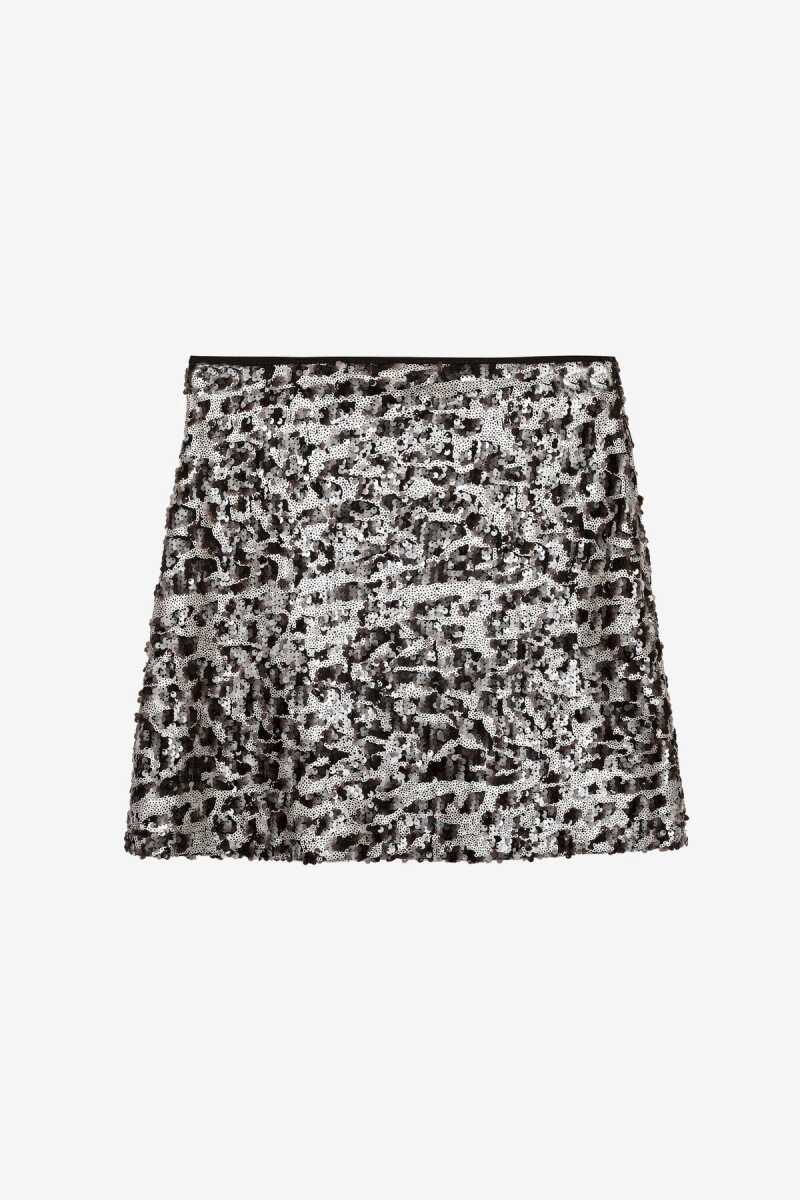 Quzu Leopar Desenli Payetli Mini Etek - Quzu (1)